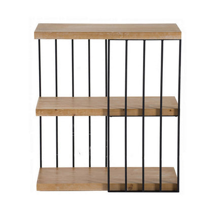 Benjara 35 Inch 3 Tier Decorative Display Shelves, Black Iron, Fir Wood, Brown