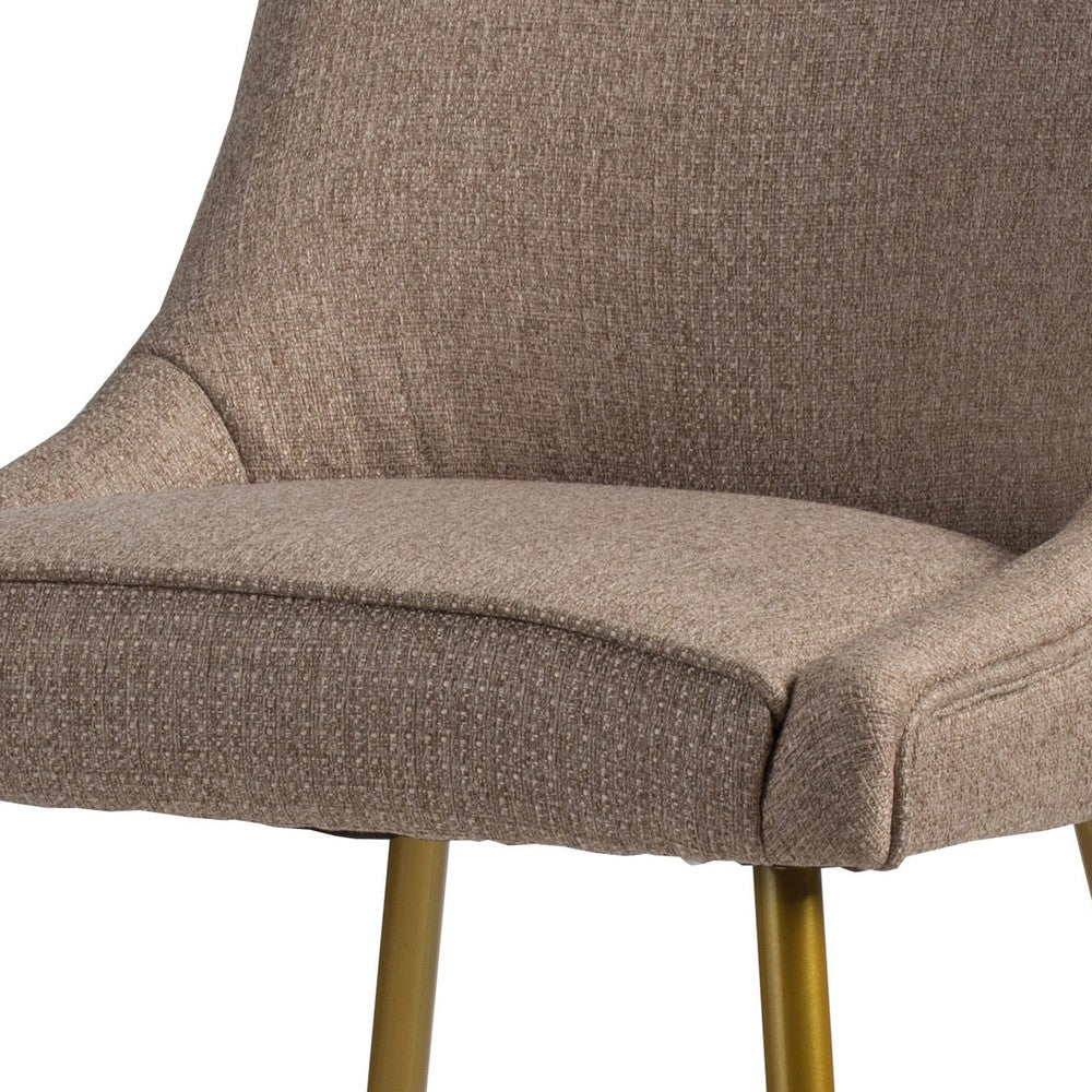 Benjara 26 Inch Dining Side Chair Set of 2, Gold Metal Legs, Soft Beige Upholstery