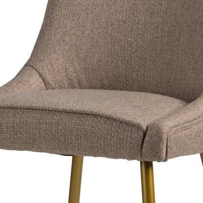 Benjara 26 Inch Dining Side Chair Set of 2, Gold Metal Legs, Soft Beige Upholstery