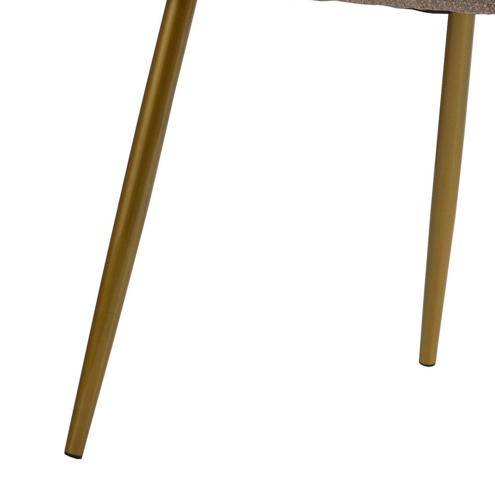 Benjara 26 Inch Dining Side Chair Set of 2, Gold Metal Legs, Soft Beige Upholstery