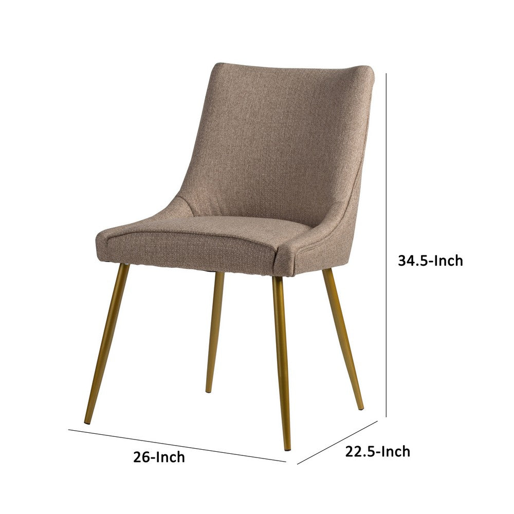 Benjara 26 Inch Dining Side Chair Set of 2, Gold Metal Legs, Soft Beige Upholstery