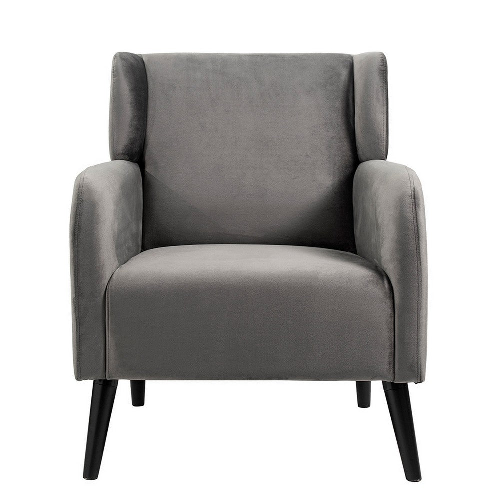 Benjara Kine 31 Inch Accent Armchair, Splayed Legs, Wood, Gray Fabric Upholstery