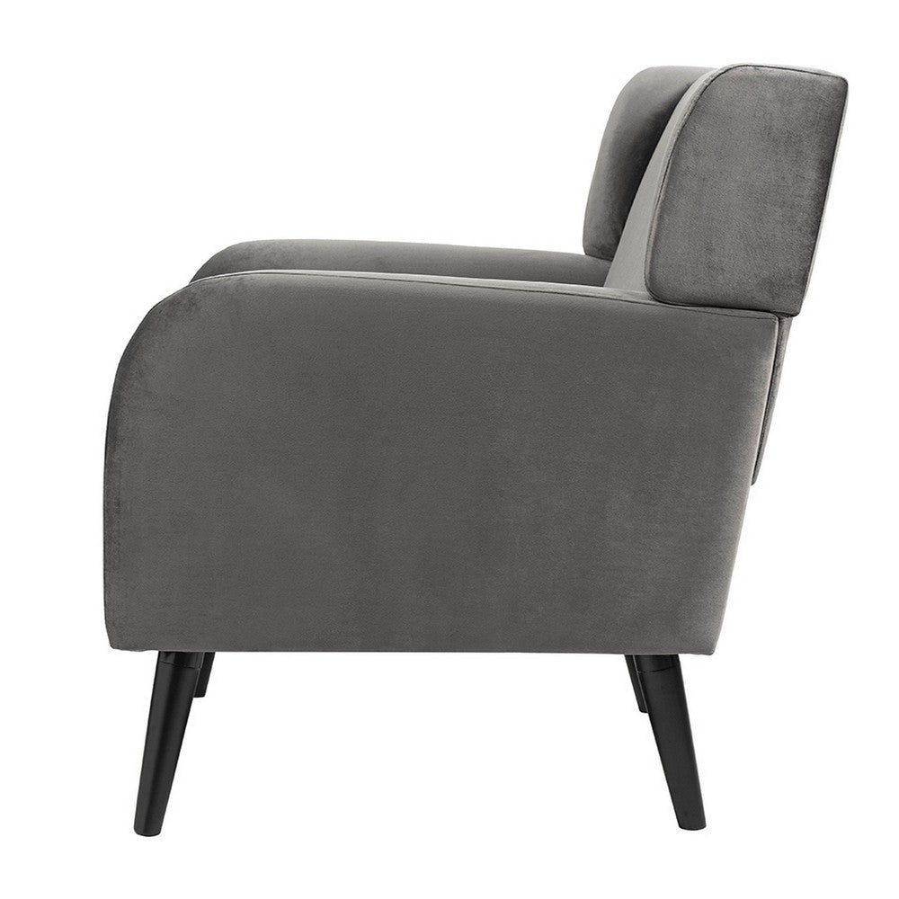 Benjara Kine 31 Inch Accent Armchair, Splayed Legs, Wood, Gray Fabric Upholstery