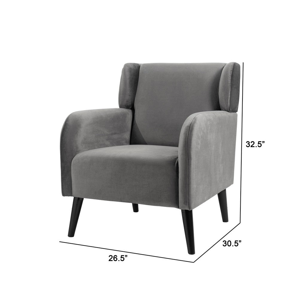 Benjara Kine 31 Inch Accent Armchair, Splayed Legs, Wood, Gray Fabric Upholstery