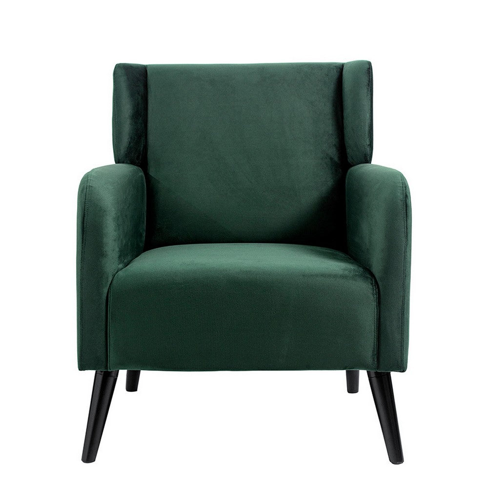 Benjara Kine 31 Inch Accent Armchair, Splayed Legs, Wood, Green Fabric Upholstery