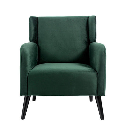 Benjara Kine 31 Inch Accent Armchair, Splayed Legs, Wood, Green Fabric Upholstery