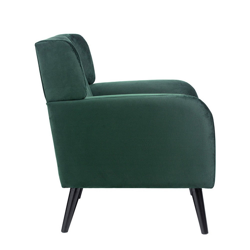 Benjara Kine 31 Inch Accent Armchair, Splayed Legs, Wood, Green Fabric Upholstery