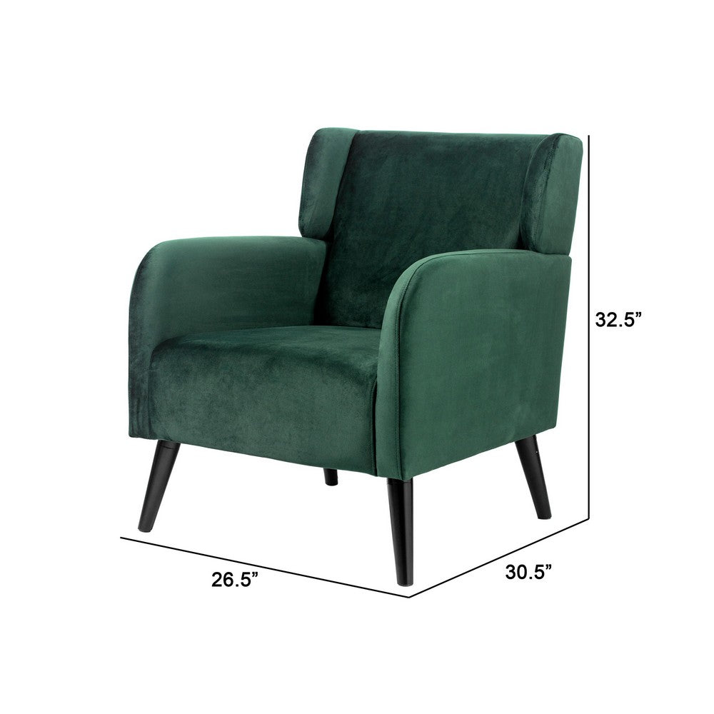 Benjara Kine 31 Inch Accent Armchair, Splayed Legs, Wood, Green Fabric Upholstery