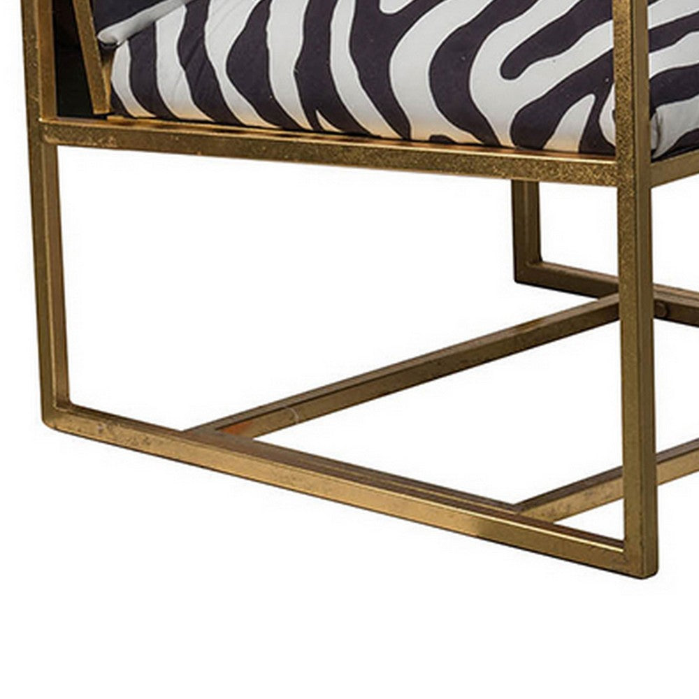 Benjara 27 Inch Accent Armchair with Zebra Print, Polyester Upholstery, Iron, Gold