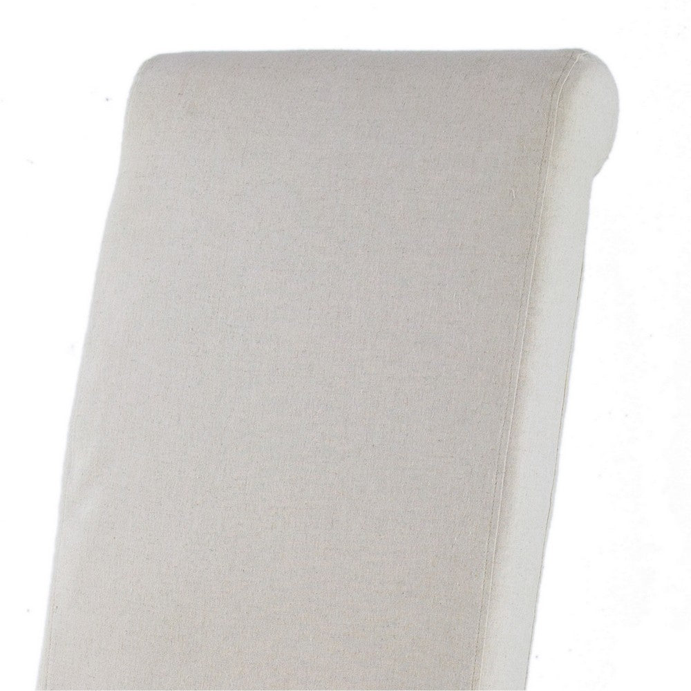 Benjara 25 Inch Side Dining Chair, Skirted Parsons Style, White Fabric Slipcover