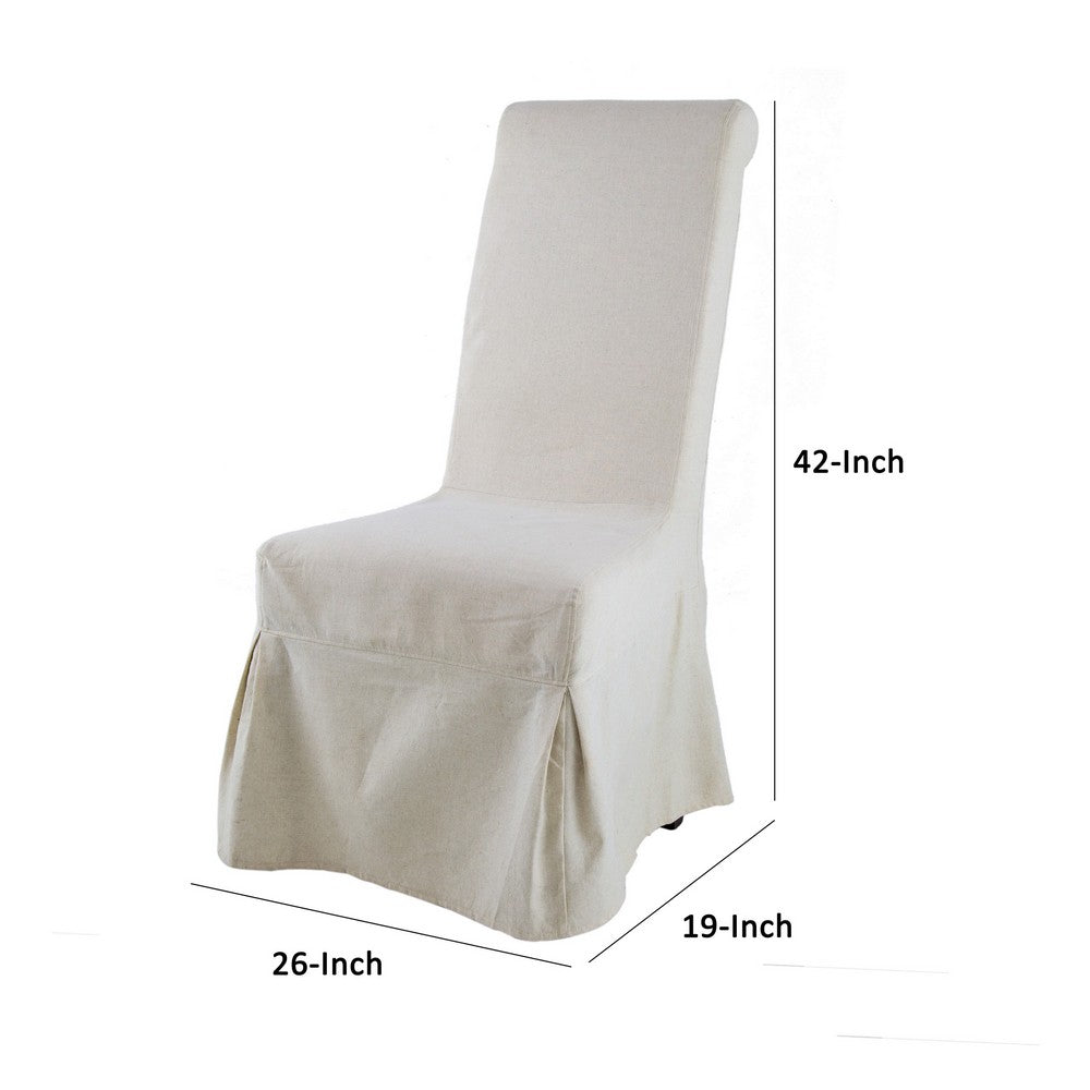 Benjara 25 Inch Side Dining Chair, Skirted Parsons Style, White Fabric Slipcover