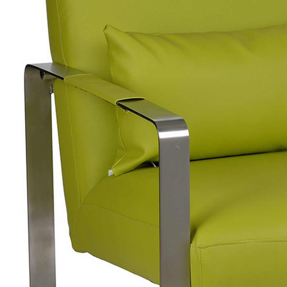 Benjara 29 Inch Accent Lounge Chair, Cushion, Stainless Steel, Green Faux Leather