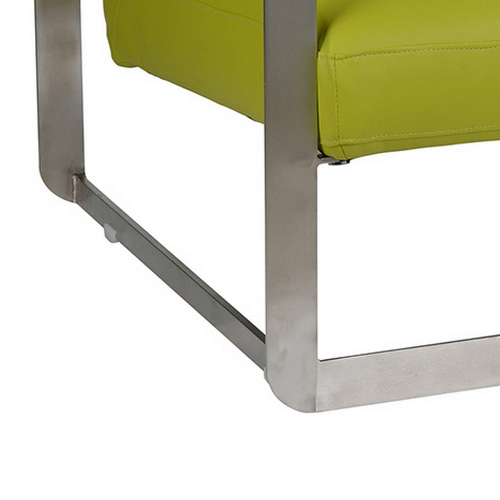 Benjara 29 Inch Accent Lounge Chair, Cushion, Stainless Steel, Green Faux Leather