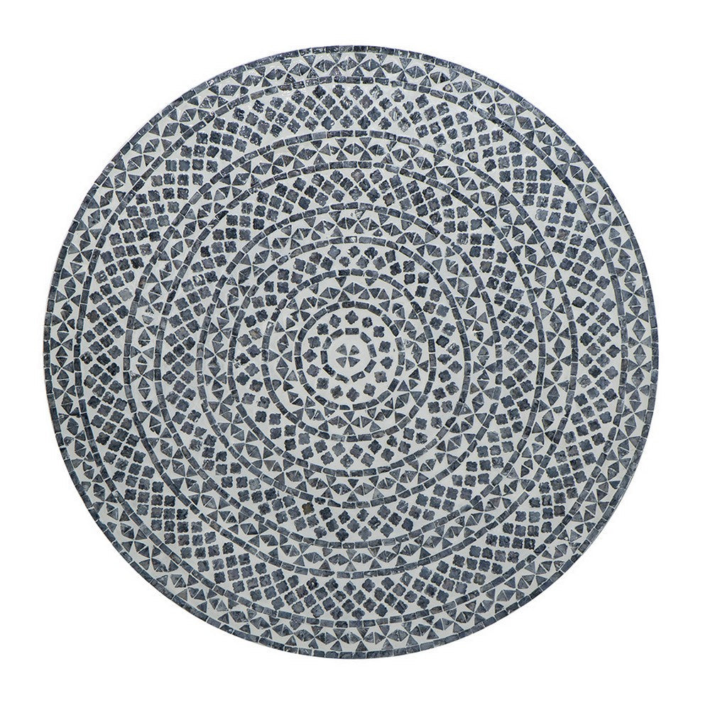 Benjara Piki 35 Inch Coffee Table, Mughal Capiz Inlaid Pattern, Gray, Gold