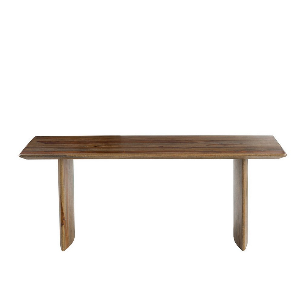 Benjara Dice 47 Inch Coffee Table, Rectangular Top, Dual Base, Brown Sheesham Wood