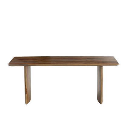 Benjara Dice 47 Inch Coffee Table, Rectangular Top, Dual Base, Brown Sheesham Wood