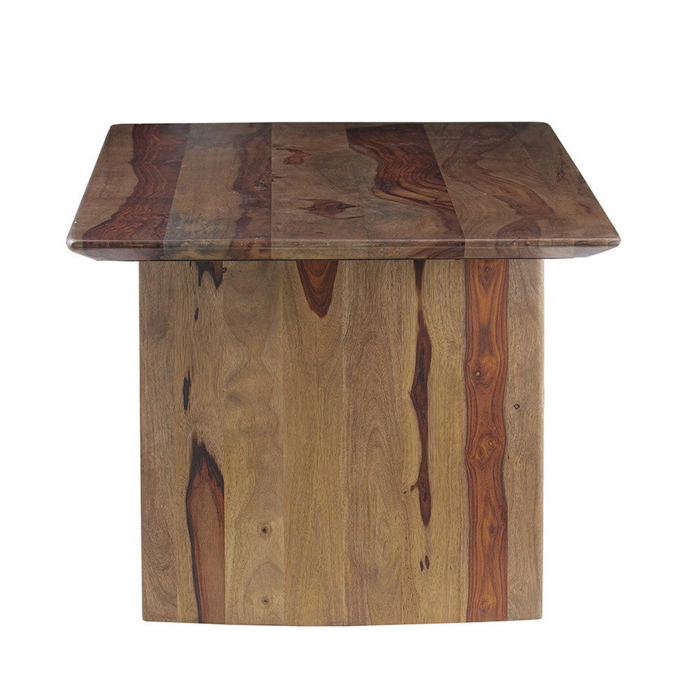 Benjara Dice 47 Inch Coffee Table, Rectangular Top, Dual Base, Brown Sheesham Wood