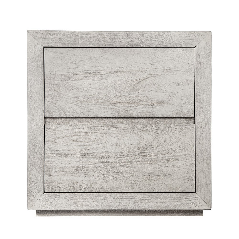 Benjara Romo 24 Inch Nightstand with 2 Drawers, Square, Natural Cream Acacia Wood