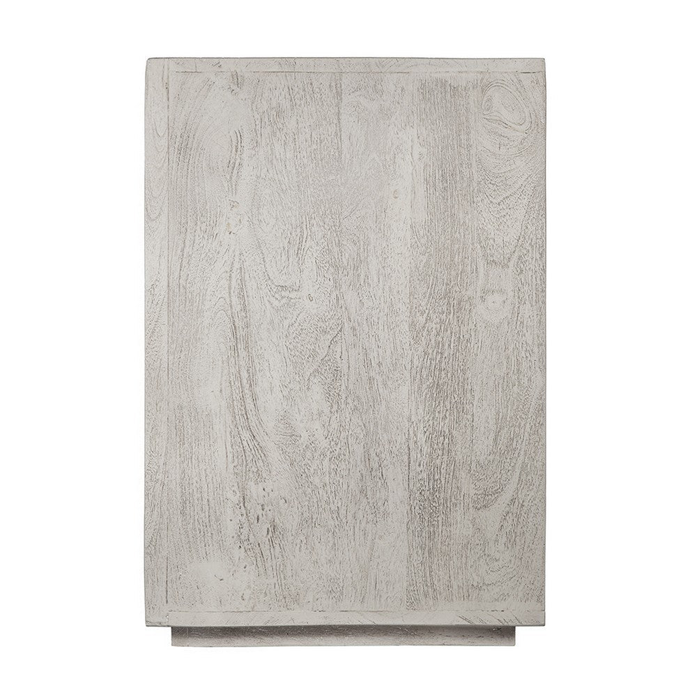 Benjara Romo 24 Inch Nightstand with 2 Drawers, Square, Natural Cream Acacia Wood