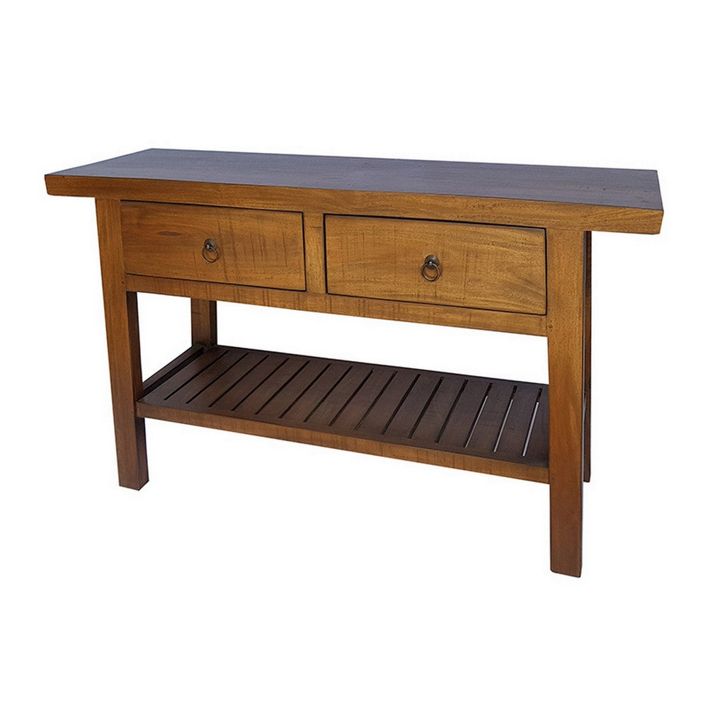 Benjara 47 Inch Console Table, 2 Drawers, Rectangular, Bottom Shelf, Wood, Brown
