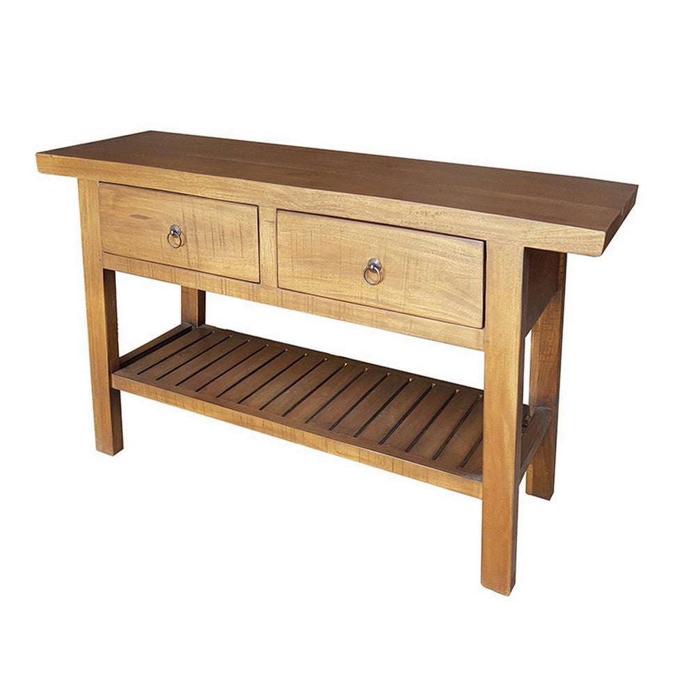 Benjara 47 Inch Console Table, 2 Drawers, Rectangular, Bottom Shelf, Wood, Brown