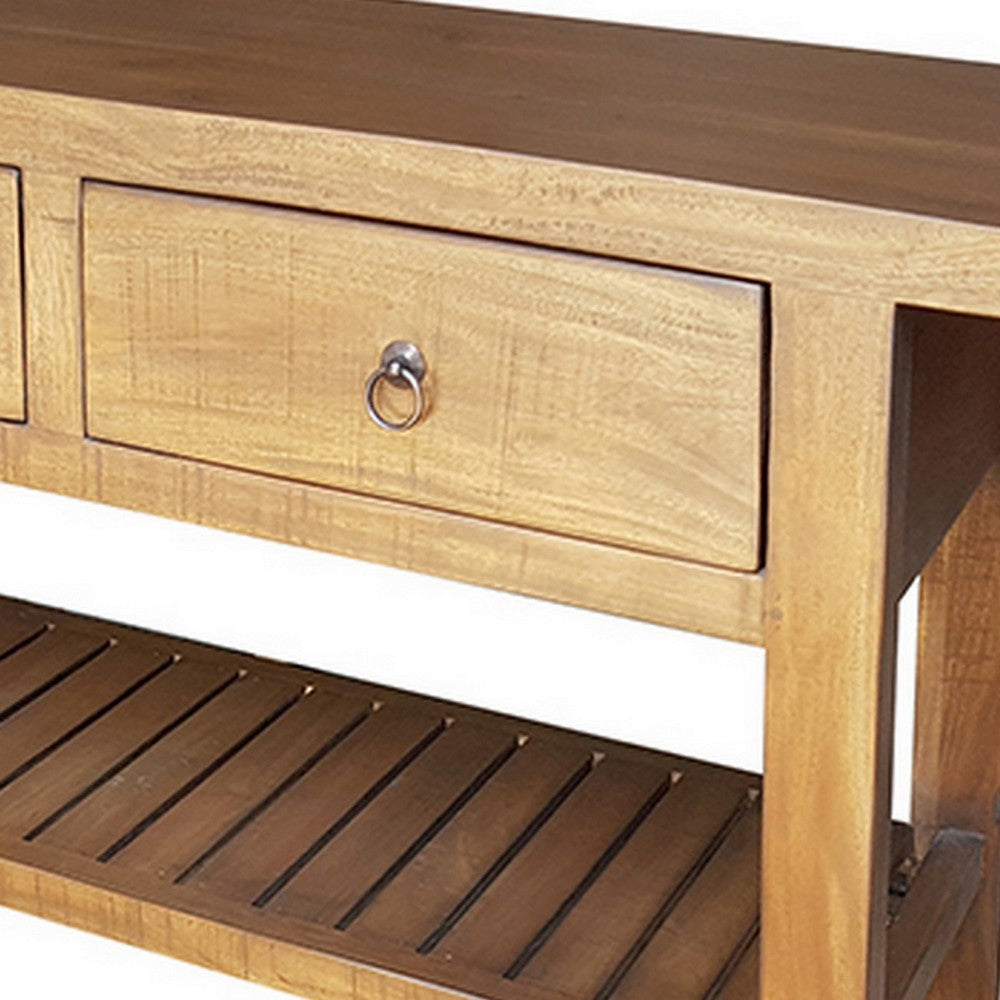 Benjara 47 Inch Console Table, 2 Drawers, Rectangular, Bottom Shelf, Wood, Brown
