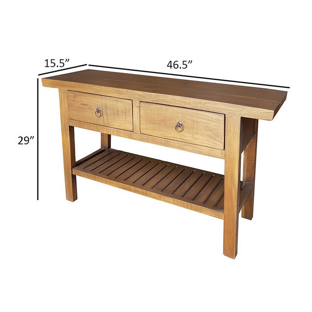 Benjara 47 Inch Console Table, 2 Drawers, Rectangular, Bottom Shelf, Wood, Brown