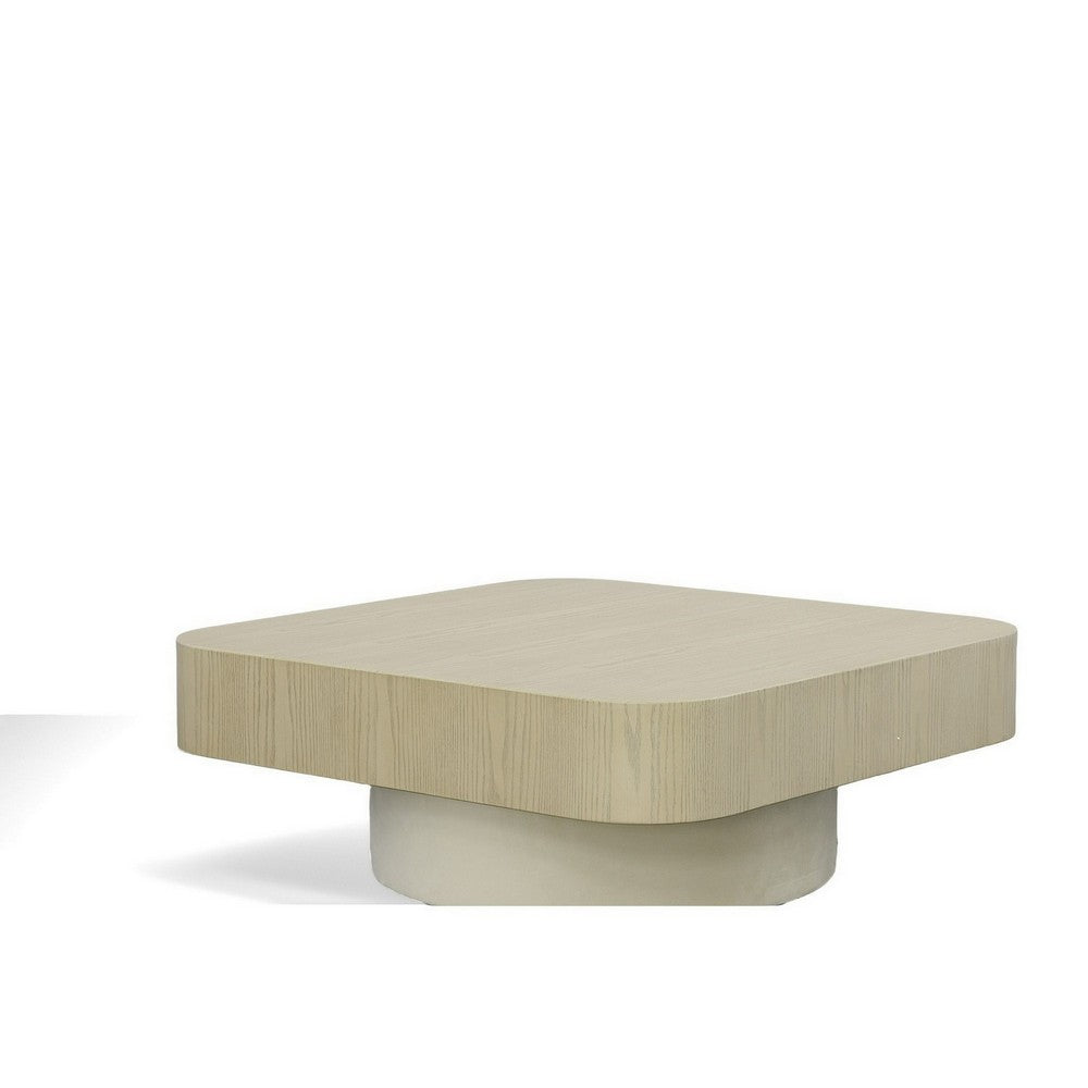 Benjara Cid Macy 40 Inch Coffee Table, Square, Modern Style Beige Brown Finish