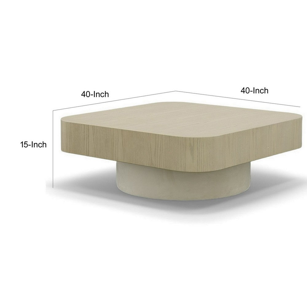 Benjara Cid Macy 40 Inch Coffee Table, Square, Modern Style Beige Brown Finish