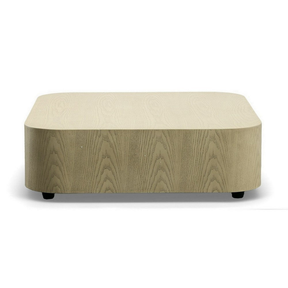 Benjara Cid Macy 36 Inch Low Coffee Table, Square Modern Style, Beige Brown Finish
