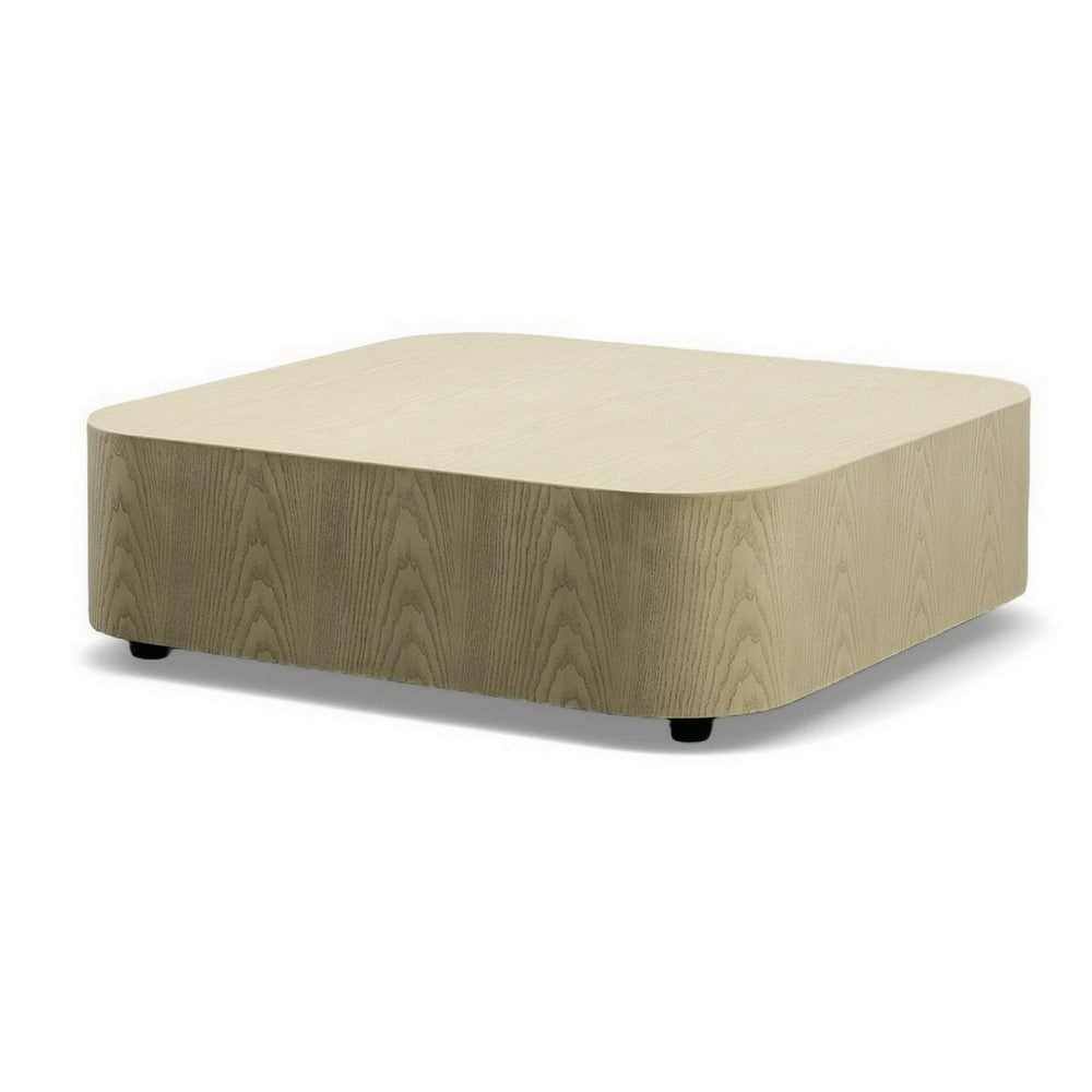Benjara Cid Macy 36 Inch Low Coffee Table, Square Modern Style, Beige Brown Finish