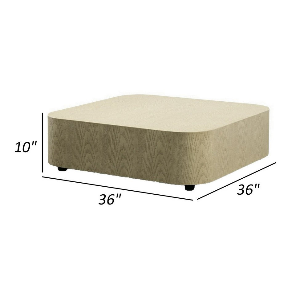 Benjara Cid Macy 36 Inch Low Coffee Table, Square Modern Style, Beige Brown Finish