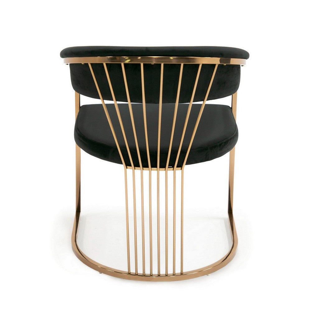 Benjara 25 Inch Rose Gold Dining Chair, Plush Cushion, Metal Legs, Black Velvet