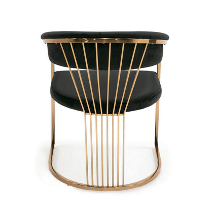Benjara 25 Inch Rose Gold Dining Chair, Plush Cushion, Metal Legs, Black Velvet