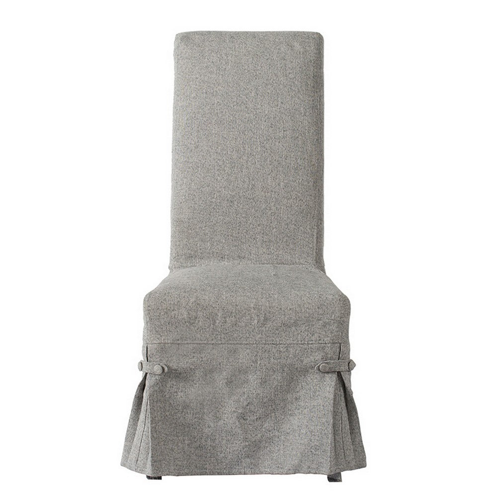 Benjara 25 Inch Dining Side Chair, Gray Linen Fabric Upholstery, Skirted Parsons