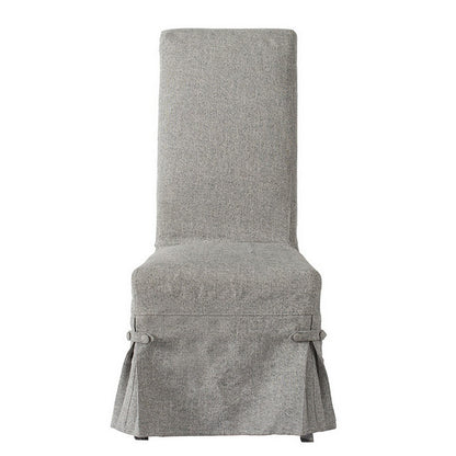 Benjara 25 Inch Dining Side Chair, Gray Linen Fabric Upholstery, Skirted Parsons