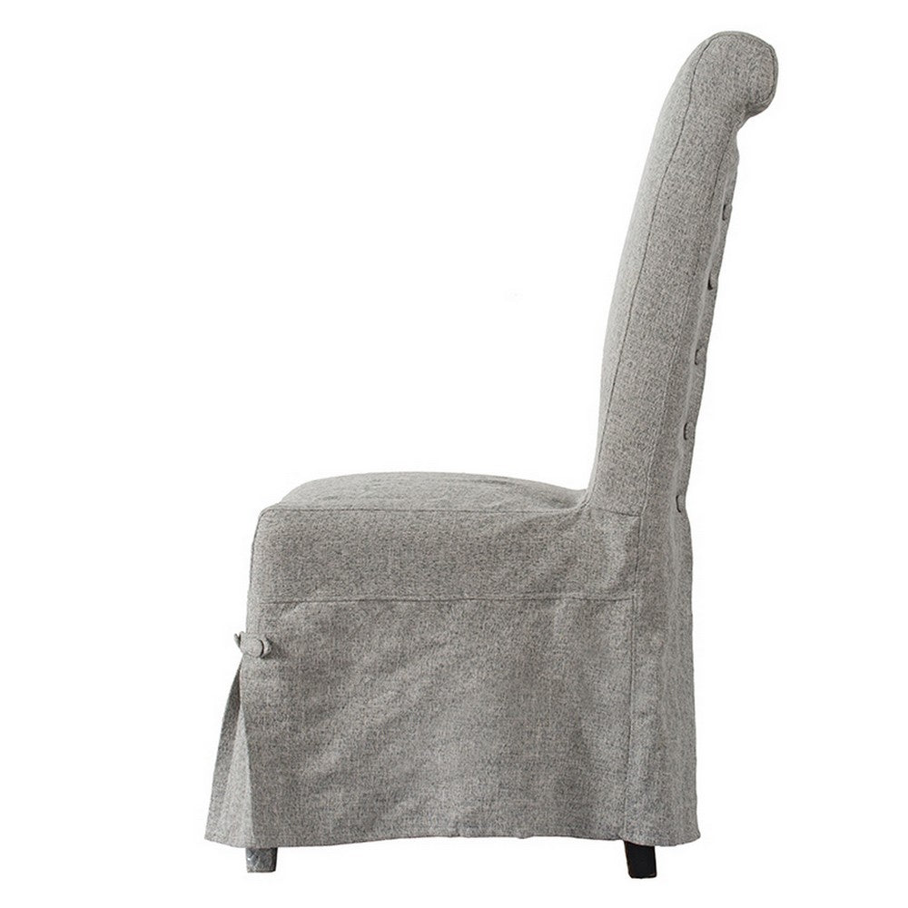 Benjara 25 Inch Dining Side Chair, Gray Linen Fabric Upholstery, Skirted Parsons