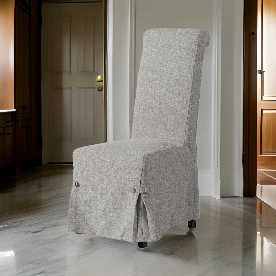 Benjara 25 Inch Dining Side Chair, Gray Linen Fabric Upholstery, Skirted Parsons