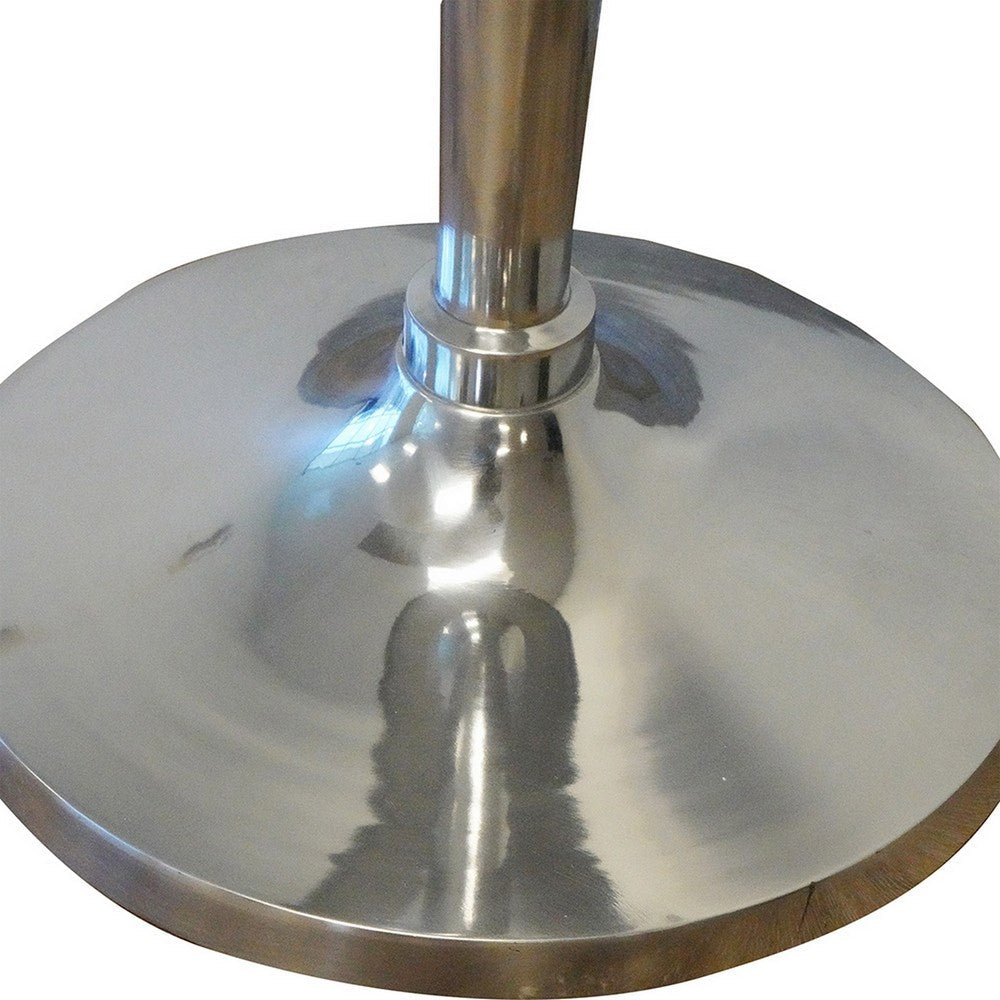 Benjara 42 Inch Bar Drink Table, Round Top, Slender Turned Support, Chrome Metal