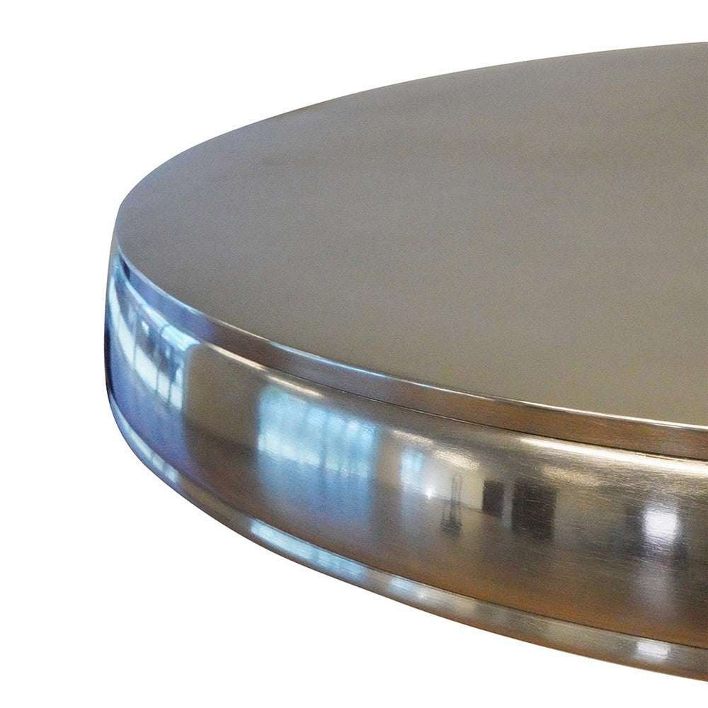 Benjara 42 Inch Bar Drink Table, Round Top, Slender Turned Support, Chrome Metal