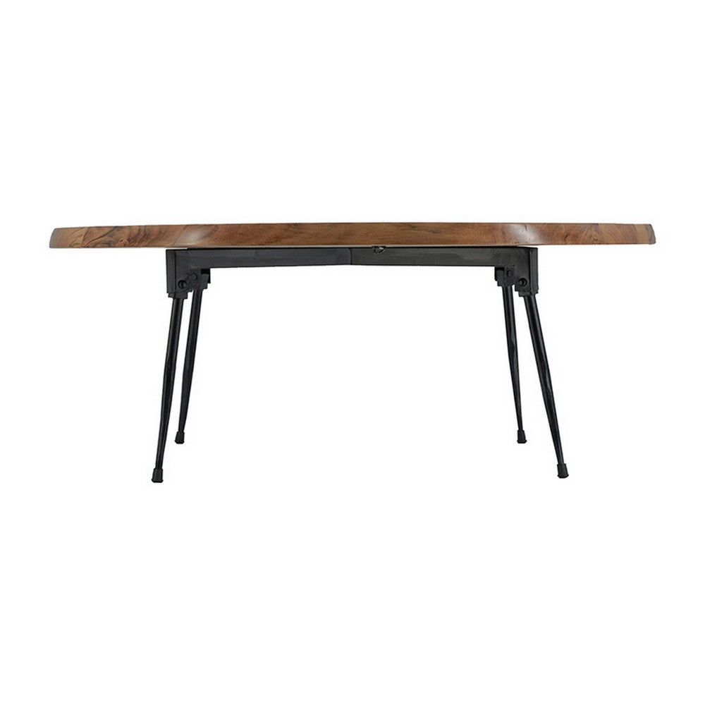 Benjara Aji 31 Inch Coffee Table, Oval Acacia Wood Top, Iron Legs, Brown And Black