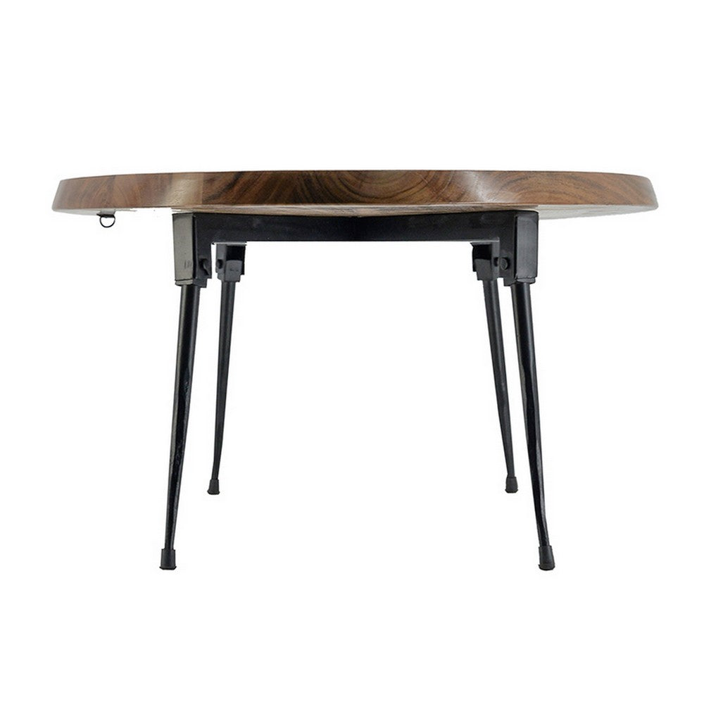 Benjara Aji 31 Inch Coffee Table, Oval Acacia Wood Top, Iron Legs, Brown And Black