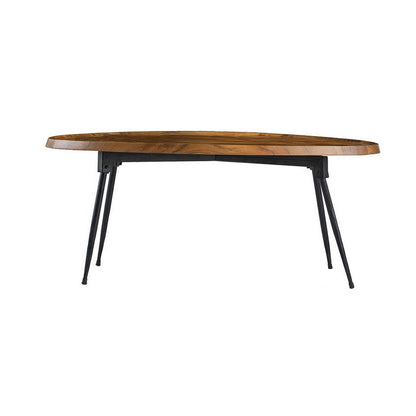 Benjara Aji 39 Inch Coffee Table, Oval Brown Wood Grain Acacia Wood Top, Metal Legs