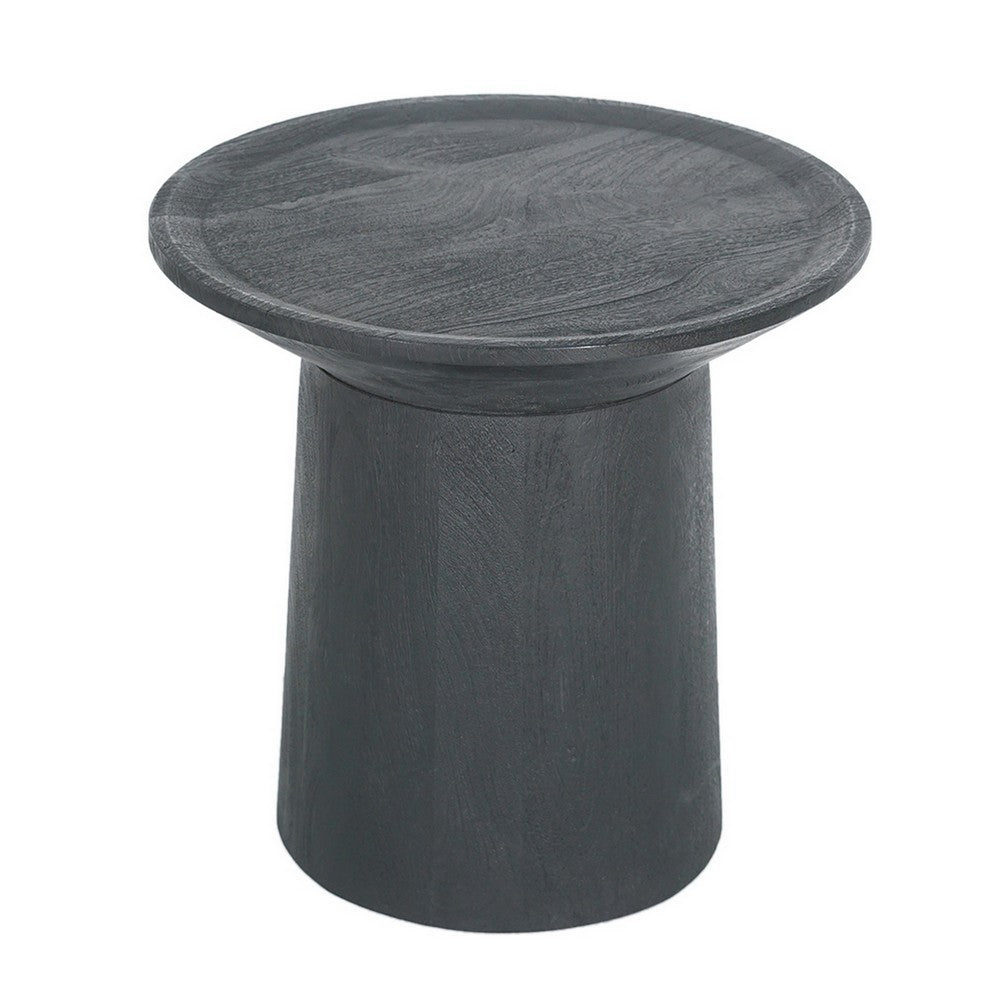 Benjara 20 Inch Side End Table, Round Mango Wood Top, Cylindrical Base, Black