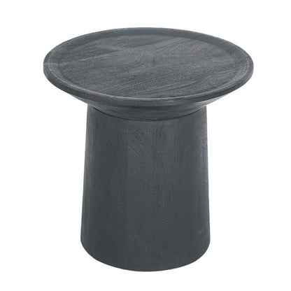 Benjara 20 Inch Side End Table, Round Mango Wood Top, Cylindrical Base, Black