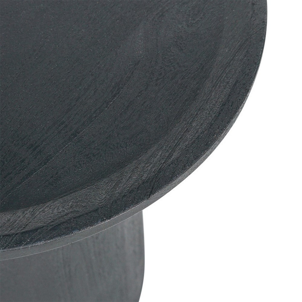 Benjara 20 Inch Side End Table, Round Mango Wood Top, Cylindrical Base, Black