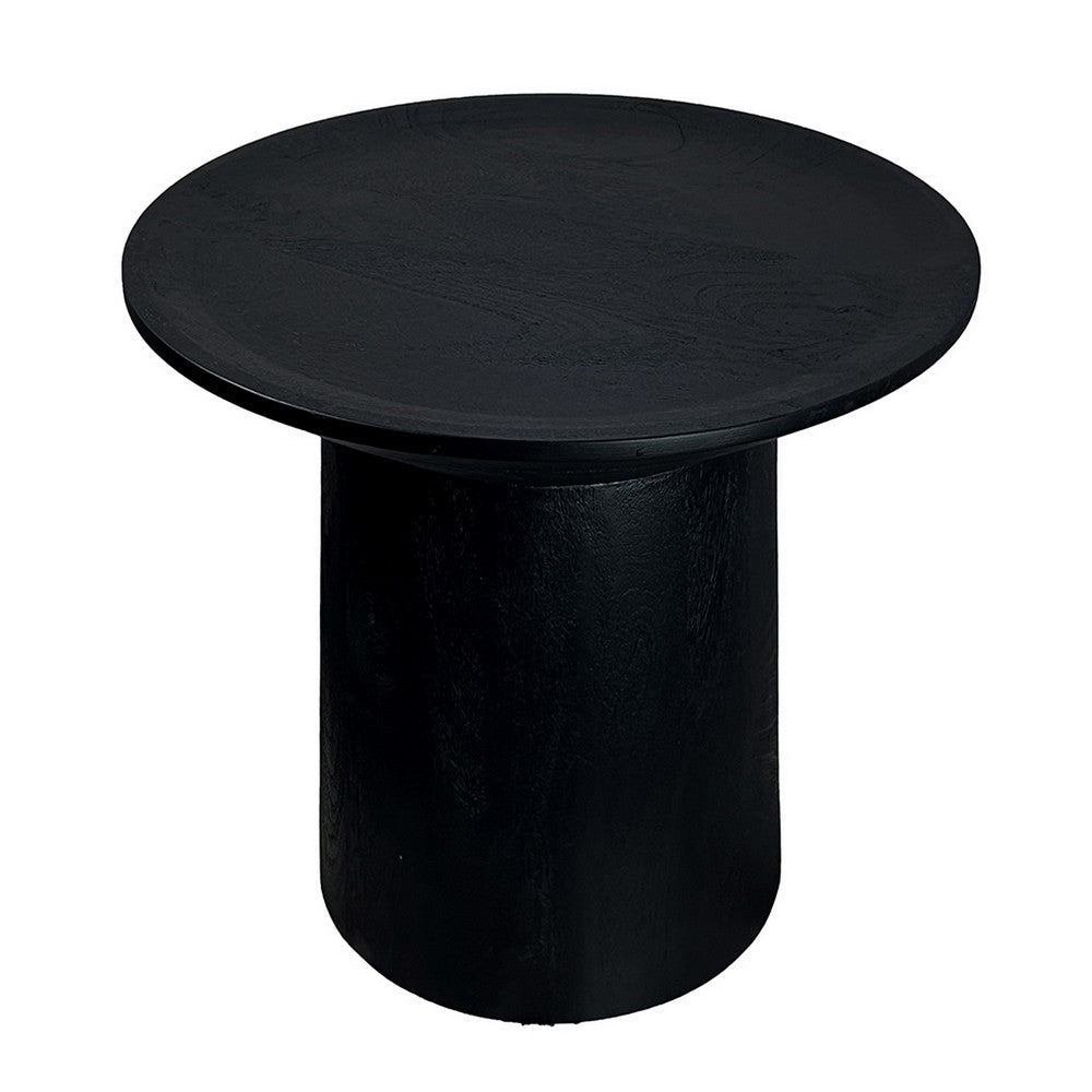Benjara 20 Inch Side End Table, Round Mango Wood Top, Cylindrical Base, Black