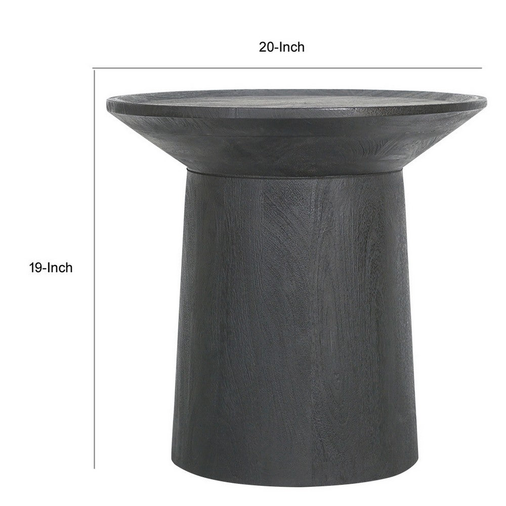 Benjara 20 Inch Side End Table, Round Mango Wood Top, Cylindrical Base, Black