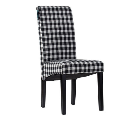 Benjara 21 Inch Side Dining Chair Set of 2, Black, White Checkered Gingham Fabric