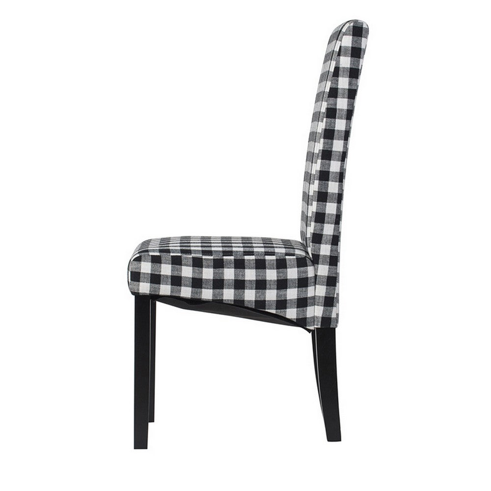 Benjara 21 Inch Side Dining Chair Set of 2, Black, White Checkered Gingham Fabric